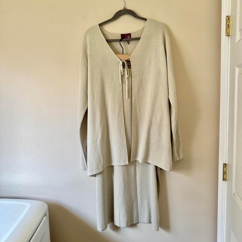 Oatmeal Beige Two Piece Knit Skirt Set minimal pencil knee cream XL plus
